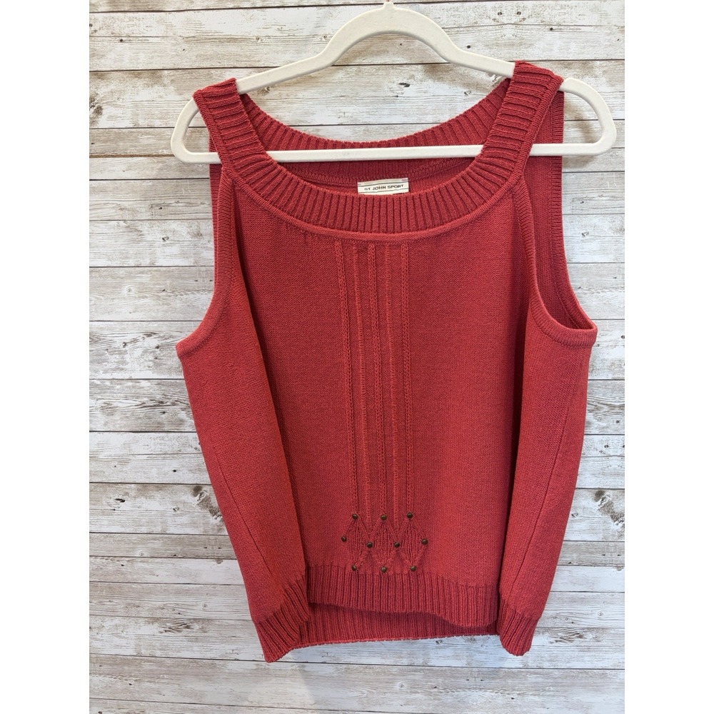 Vintage St. John Sport Womens L Knit Tank Top Sweat Coral Sleeveless Wool Blend